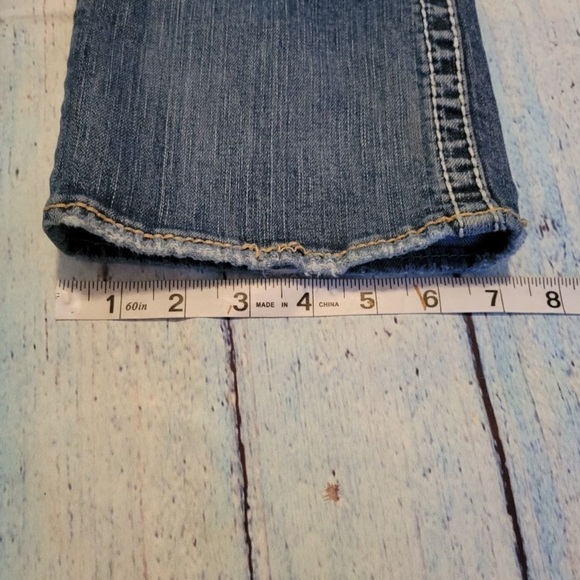 Silver Blue Cotton Blend Distressed Pioneer Bootcut Denim Jeans Size 25x31 - Picture 4 of 4